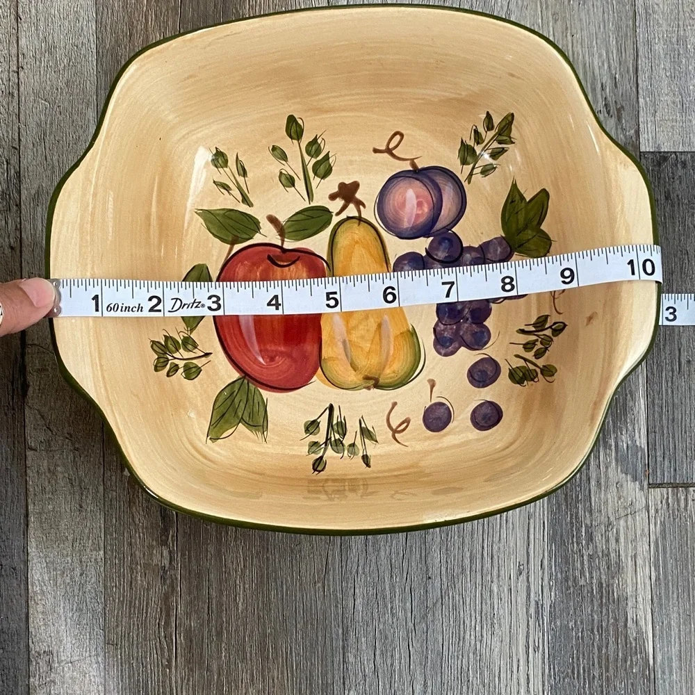Vtg Home Trends Elegant Cream Fruit Motif Square Bowl